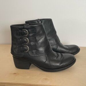 B.o.c. black leather ankle boots with buckle detail